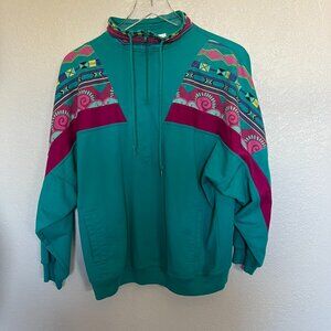 Vintage Southwestern 90s Sweatshirt Womens Streetwear Granny Teal  Large